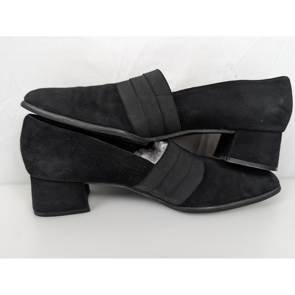 Stuart Weitzman Gorham Black Suede Chunky Block Heel Square Toe Shoe 9.5 Y2K - Picture 9 of 10